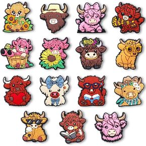 15 Pcs Cows Shoe Charms, Fun and Cute Charms For Kids, Shoe Decoration Charms Accessories, Party Scavenger Christmas Birthday Gift, Cows Cattle Small Calf Farm Animal Edition