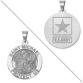 PicturesOnGold.com Saint Michael Doubledside Army Religious Medal - 3/4 Inch Size of a Nickel - Sterling Silver