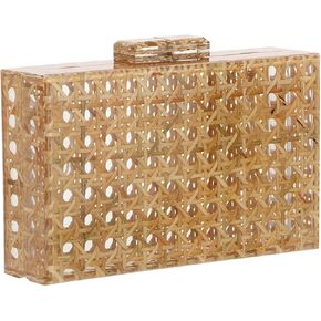 Goktow Rattan Acrylic Bag Bas Base Bag Evening Lock Handbag Summer Beach Pres