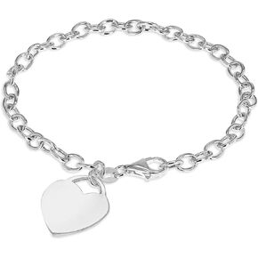 Tuscany Silver Women's Sterling Silver 16.8mm x 18.9mm Heart Charm Belcher Chain Bracelet of Length 19 cm/7.5''