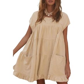 Athlisan 2025 Womens Mini Dress Casual Summer Crew Neck Cover Up Dress for Beach