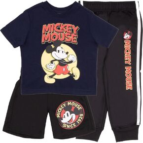 Disney Mickey Mouse Boys 3 Piece Mix and Match Set for Toddlers - Includes a Short Sleeved T-Shirt, Shorts, and Jogger Pants