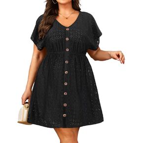 Yonique Plus Simize Swimsuit Cover Up Women - Button Down Down Suit Coverup 2025 V Neck Hollow Out Beach Dress Withwear