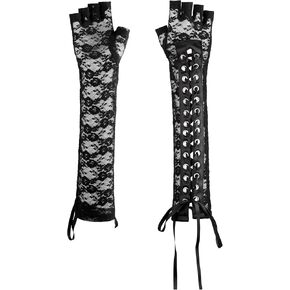 Sacina Black Fingerless Long Flower Lace Gloves, Goth Gothic Vintage Gloves For Women, Gothic Accessories