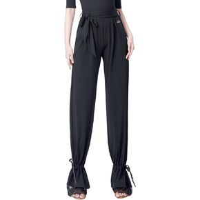 Women's Elastic Waist Latin Dance Training Suit Lace-up Lacework Trousers Ballroom Dance Pants