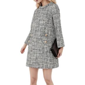Kedera Womens Long Sleeve Tweed Dress Elegant Crew Neck A-line Party Vintage Mini Skirt Causal Dresses