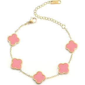 18K Gold Plated Clover Lucky Charm Bracelet for Women - Four Leaf Clover Jewelry Trendy Gift for Her Stainless Steel Fashion Bracelet Gift Set
