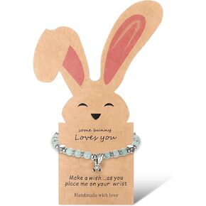 هدايا Quelay Easter للنساء Branny Bracelet Bracelet Steel Stains Stail Bunny Tiny Gemstone Charm Bracelets للنساء مع بطاقة صداقة أرنب لطيفة لصالح سلة Stuffers