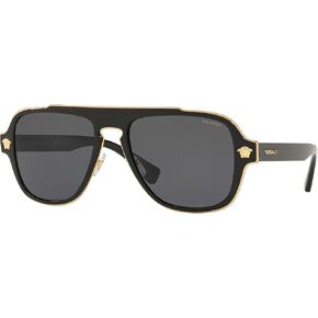 Versace Medusa Charm VE 2199 100281 Black Plastic Aviator Sunglasses Grey Polarized Lens