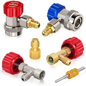 Boltigen AC Car R134a Adapter Kit, R134a Refrigerant Hose Conversion Kit with R134a Quick Couplers, R134a Self Sealing and Puncture Can Taps, Tank Adapter, Valve Core Remover