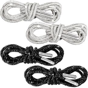 PAGOW 2Pairs Rhinestone Shoe Laces, Crystal Bling Shiny Round Glitter Rope, Drawstring Cords Replacement for Sneakers Sweatpants Shorts Crystal Hoodies (White + Black)