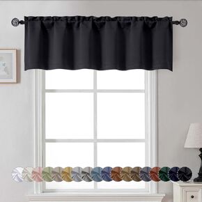 Black Valance for Windows, Small Blackout Valance Kitchen Curtains for Bathroom Basement, Modern Rod Pocket Thermal Insulated Window Treatment, 60" Wx14 L, 1 Piece