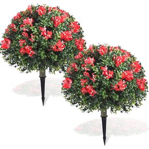 مجموعة yunlly من 2 bougainvillea flowers woodwood topiary ball tree 18 inch faux بوش النباتات في الهواء الطلق مع ارتفاع أرضي ، شجيرات مزيفة مقاومة للأشعة فوق البنفسجية للحديقة ، الفناء ، الشرفة ، ديكور الفناء (hotpink)