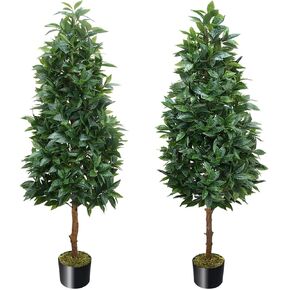 2sets topiary الاصطناعية 5 أقدام شجيرات مزيفة داخلي أشجار أوراق الخليج الاصطناعية للهواء الطلق في الهواء