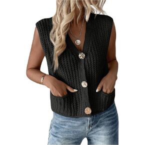 GORGLITTER Women's Crochet Vest Button Down Sleeveless Boho Knit Crop Tank Tops Summer Cardigan