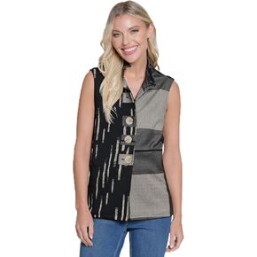 Ali Miles Women's Jacquard Knit Button Front Vest Wire Collar Side Pockets
