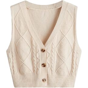 SweatyRocks Women's Basic Sleeveless V Neck Button Front Sweater Vest Knitted Cardigan