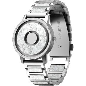 EUTOUR Magnetic Watches for Women 3ATM 36MM Resin Dial Quartz Magnet Watch with Ball Bearings Stainless Steel Watch Band Cool Gifts Idea for Women Unique Wrist Analog Watch White