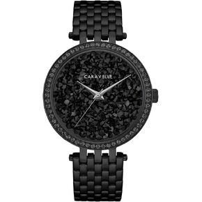 Caravelle by Bulova Ladies 'Modern Crystals Black Ion مطلي بالفولاذ المقاوم للصدأ مراقبة الكوارتز ، النمط: 45L171