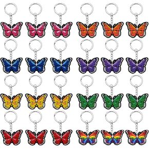 24Pack Butterfly Keychains Bulk Cute Key Chain Party Favor Birthday Gift Wedding Giveway