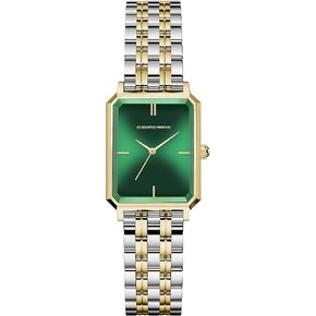 RM1982 Women’s Luxury Watch Gold -Stengular - حركة الكوارتز اليابانية ، تصميم الفولاذ المقاوم للصدأ عتيقة ، قرص فضية ، ساعة ثياب أنيقة ، 3atm مقاومة للماء - RELOJ PARA MUJER