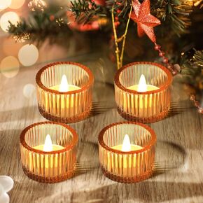 حاملي شموع نذري Joyit Gold مجموعة كبيرة من 4 ، حامل شمعة Tealight لحضور حفل زفاف مركزي ، حاملي شموع زجاجية صغيرة لحفلة عيد الميلاد ، عيد الحب ، ديكور المنزل (2'x 1.4 '')