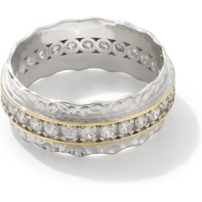 JTV Cubic Zirconia 14k حلقة الذهب والفضة - الفرقة في روديوم و 14 ألفًا من الفضة الجنيه المطلية بالذهب الأصفر - حلقات ذهبية وفضية للنساء - حلقة معدنية مختلطة - حلقة فضية - حلقة ذهبية