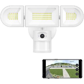 كاميرا iMaihom Floodlight سلكية خارجية، كاميرا أمان 2K QHD مع 5 رؤوس إضاءة تعمل بالحركة، سطوع 5500LM، مقلاة وإمالة 360 درجة، رؤية ليلية ملونة، صوت ثنائي الاتجاه، بدون رسوم شهرية، تخزين سحابي/SD