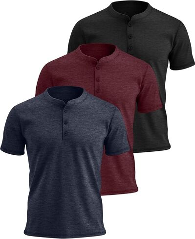 Huukeay 3 Pack Men's Big & Tall Henley Short Sleeve Shirts, Cotton Crew Neck Casual Button T-Shirts Summer Basic Tees Tops in Saudi Arabia