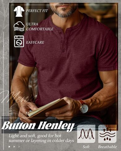 Huukeay 3 Pack Men's Big & Tall Henley Short Sleeve Shirts, Cotton Crew Neck Casual Button T-Shirts Summer Basic Tees Tops in Saudi Arabia