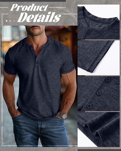 Huukeay 3 Pack Men's Big & Tall Henley Short Sleeve Shirts, Cotton Crew Neck Casual Button T-Shirts Summer Basic Tees Tops in Saudi Arabia