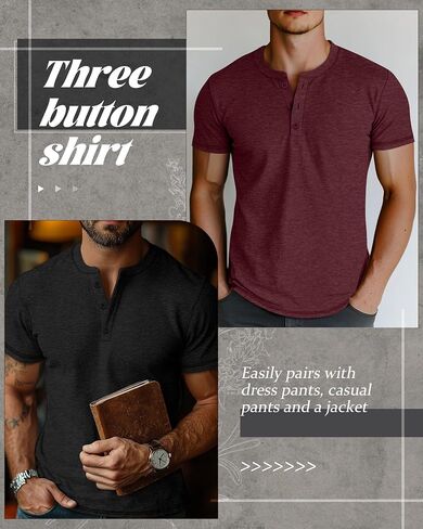 Huukeay 3 Pack Men's Big & Tall Henley Short Sleeve Shirts, Cotton Crew Neck Casual Button T-Shirts Summer Basic Tees Tops in Saudi Arabia