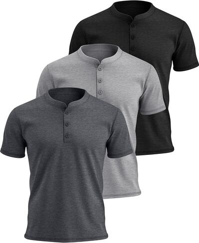 Huukeay 3 Pack Men's Big & Tall Henley Short Sleeve Shirts, Cotton Crew Neck Casual Button T-Shirts Summer Basic Tees Tops in Saudi Arabia