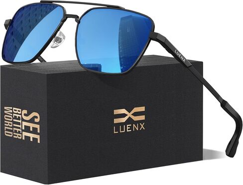 LUENX Aviator Sunglasses for Men Women Square Polarized Polygon Lens - UV 400 Protection in Kuwait