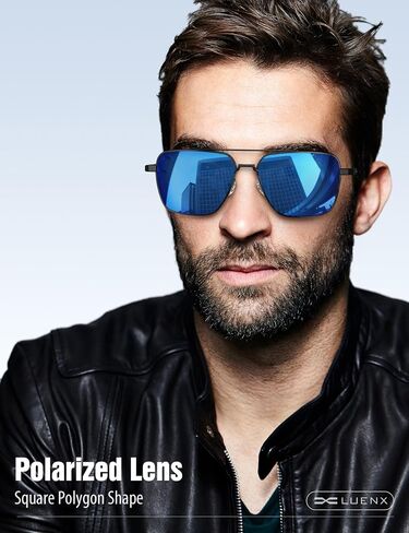 LUENX Aviator Sunglasses for Men Women Square Polarized Polygon Lens - UV 400 Protection in Kuwait