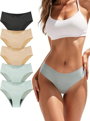 Period Underwear for Women Seamless Leakproof Bikini Regular Absorbency Period Panties 5 Pack in Kuwait
