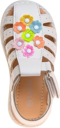 Laura Ashley Princess Girl Rainbow Sandals Summer Glitter Strap Closed Toe Sandals Flats for Girls Size 6-10 Toddler 11-12 Little Kid in Saudi Arabia