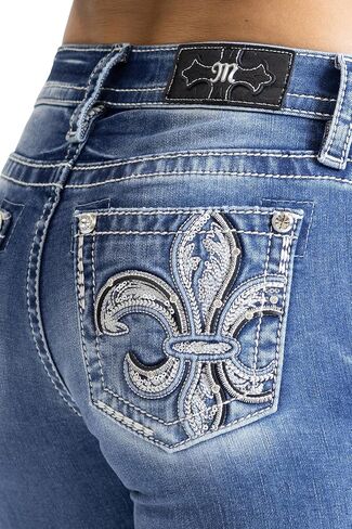 Miss Me Women's Fleur de Lis Mid-Rise Bootcut Jeans in Saudi Arabia