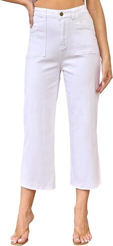 ALLABREVE Wide Leg Jeans for Women High Waisted Stretchy Denim Capri Pants Hem Cropped Baggy Straight Leg Jeans with Pocket in Saudi Arabia