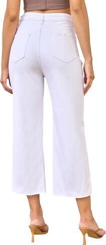 ALLABREVE Wide Leg Jeans for Women High Waisted Stretchy Denim Capri Pants Hem Cropped Baggy Straight Leg Jeans with Pocket in Saudi Arabia