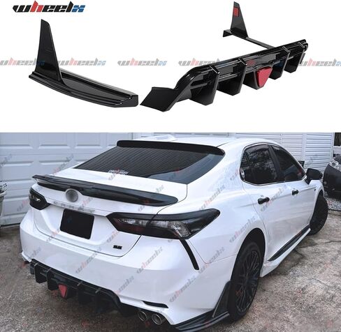 3pcs Rear Diffuser with Led Red Brake Light Compatible with 2018-2023 Toyota Camry SE XSE, with Corner Winglet Bumper Splitter Extension Fit for 2018 2019 2020 2021 2022 2023 (Glossy Black) in Saudi Arabia