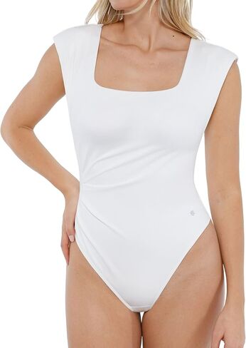Popilush Body Suits for Womens - Business Casual Outfits Shapewear Bodysuit Tummy Control Square Neck Tank Tops Thong in Saudi Arabia