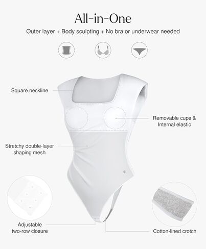 Popilush Body Suits for Womens - Business Casual Outfits Shapewear Bodysuit Tummy Control Square Neck Tank Tops Thong in Saudi Arabia