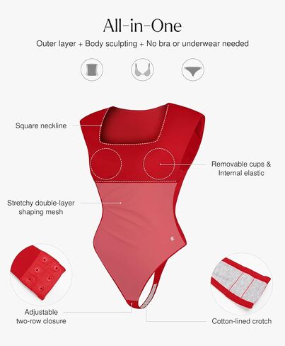Popilush Body Suits for Womens - Business Casual Outfits Shapewear Bodysuit Tummy Control Square Neck Tank Tops Thong in Saudi Arabia