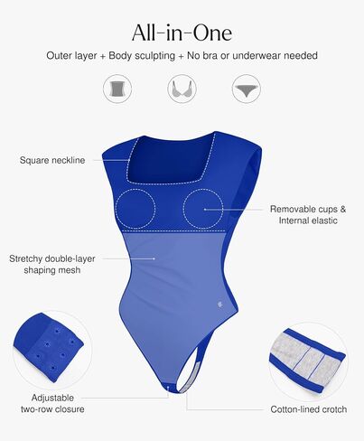 Popilush Body Suits for Womens - Business Casual Outfits Shapewear Bodysuit Tummy Control Square Neck Tank Tops Thong in Saudi Arabia