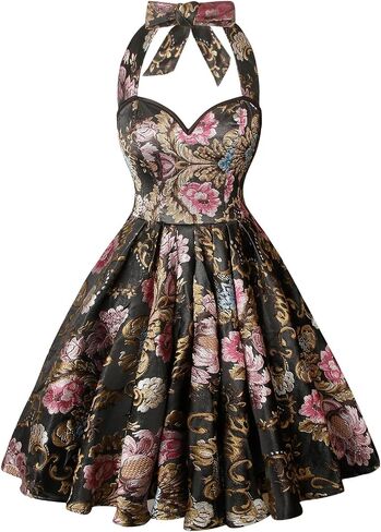 Charmian Women's 1950s Vintage Retro Sleeveless Swing Floral Halter Corset Dress in Saudi Arabia