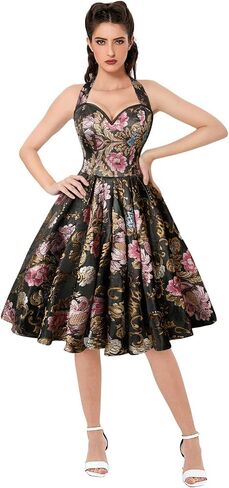 Charmian Women's 1950s Vintage Retro Sleeveless Swing Floral Halter Corset Dress in Saudi Arabia