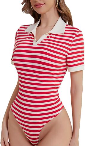 bodysuit polo bodysuit للسيدات ناعم التنفس v-teace colleared قمة قصيرة قطعة واحدة لارتداء المكاتب غير الرسمية in Kuwait