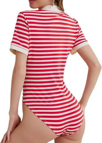 bodysuit polo bodysuit للسيدات ناعم التنفس v-teace colleared قمة قصيرة قطعة واحدة لارتداء المكاتب غير الرسمية in Kuwait