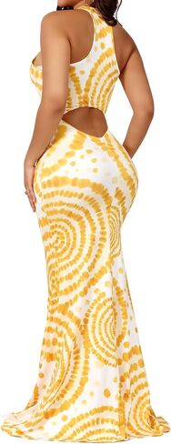 EDITCOZY Women Sexy Bodycon Maxi Dress Tie Dye Beach Summer Dresses Halter Backless Vacation Long Sundress in Saudi Arabia